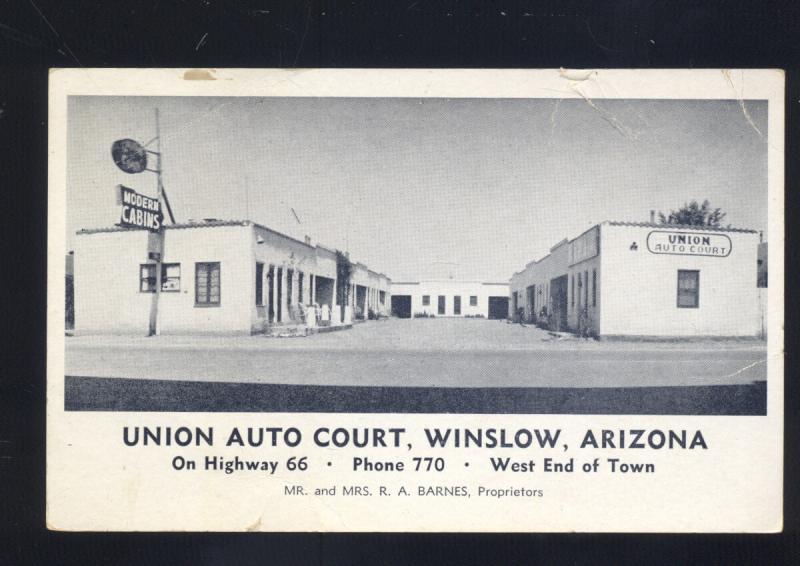 WINSLOW ARIZONA ROUTE 66 UNION AUTO COURT MOTEL ADVERTISING POSTCARD