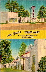 Linen Postcard All States Tourist Court in Decatur, Alabama~139068