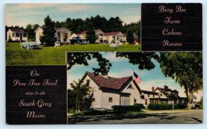 SOUTH GRAY, Maine ME ~ Roadside BUSY BEE FARM CABINS c1940s Linen Postcard