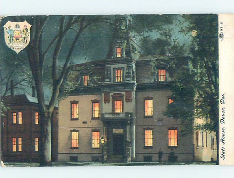 Unused Divided-Back STATEHOUSE AT NIGHT Dover Delaware DE G1389