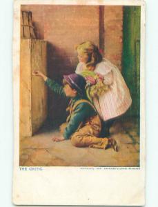 Unused Pre-1907 THE CRITIC - GIRL CRITICIZES BOY'S CHALK DRAWING J3668