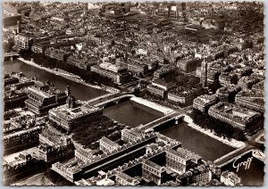 Paris Vue Aerienne La Cite Marche Aux Fleurs La Seine Real Photo RPPC Postcard