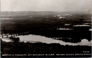RPPC Real Photo Postcard WI Junction of Mississippi & Wisconsin Rivers 1940s Z12