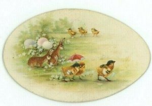 1880s-90s Die-Cut Easter Egg Poem Rabbits Chicks #2 Fab! P216