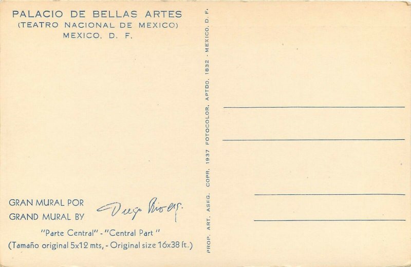 Palacio Bellas Artes Postcard Diego Rivera Mural Social Issues Industry Mexico