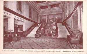 Postcard Main Lobby + Grand Staircase Narragansett Hotel Providence RI