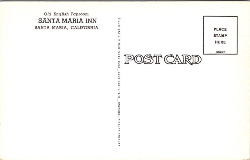 Postcard Old English Taproom at Santa Maria Inn in Santa Maria, California