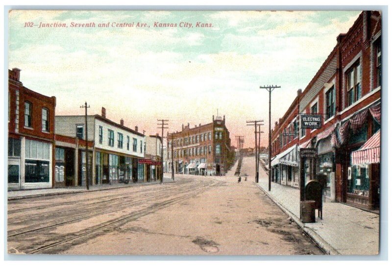 Junction Seventh Central Ave. Electric Work Kansas City Kansas KS Postcard