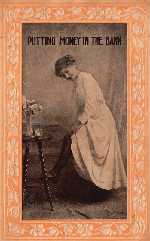Vintage Postcard 1910's Pretty Lady Wearing Stockings White Long Dress Wedding