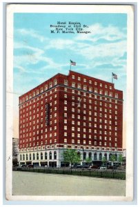 c1950's Hotel Empire View Restaurant Flags Classic Cars Broadway NY Postcard