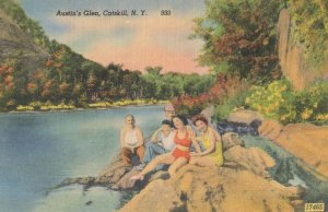 Happy Sunbathers At Austin's Glen Catskill New York USA Postcard