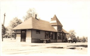 J21/ Dexter Michigan RPPC Postcard c1940s Railroad Depot Station  89