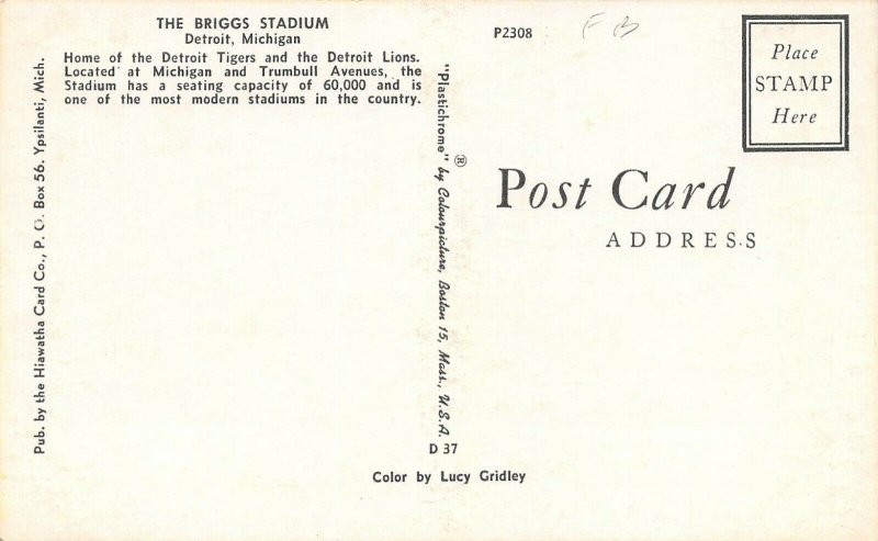 LPM29 Detroit Briggs Baseball Stadium Michigan Postcard