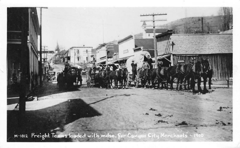 RPPC Freight Teams, Covered Wagons Canyon City, OR in 1910 c1950s Postcard