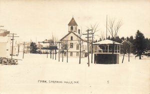 Sherman Mills ME After The Snow Storm, Band Stand, Real Photo Postcard.