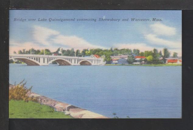 Bridge,Lake Quinsigamond,Worcester,MA Postcard 