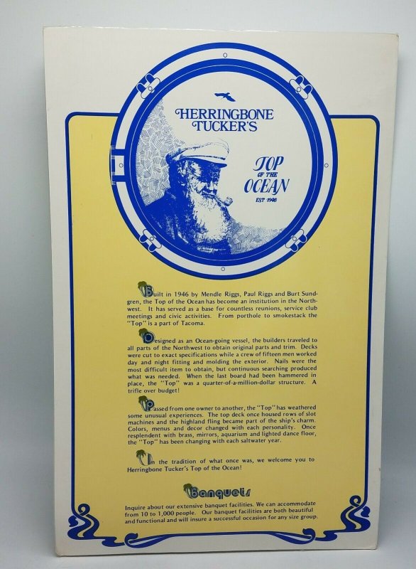 Vintage 1976 Seattle Washington Restaurant Menu Herringbone Tuckers ...
