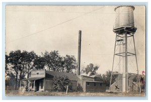1907 Power Plant Water Tower Smoke Stack Barn RPPC Photo Postcard