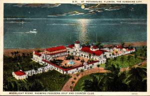 Florida St Petersburg Moonlight Scene Showing Pasadena Golf and Country Club ...