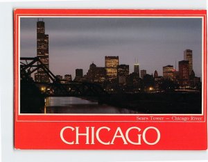 M-111516 Sears Tower Chicago River Skyline Dusk Illinois