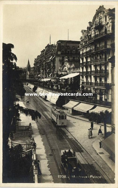 switzerland, MONTREUX, Palace, Tram Street Car (1930s) RPPC