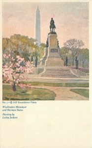 1927 Washington Monument DC Sherman Statue Roundabout Print Art Jackson Postcard