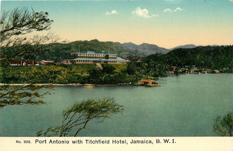 Vintage Postcard Port Antonio Jamaica with Titchfield Hotel B.W.I. Caribbean