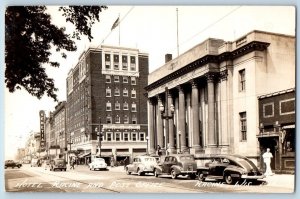 Racine Wisconsin WI Postcard RPPC Photo Hotel Racine And Post Office Cars c1940s