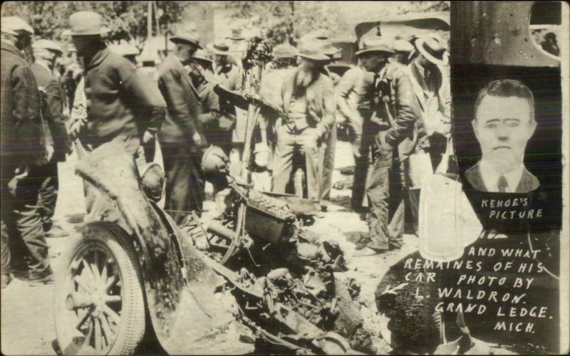 Bath MI School Tragedy Mass Murderer Maniac Kehoe Car MaCabre 1927 RPPC xst