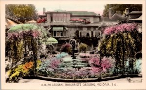 Italian Garden Butchart's Gardens Victoria BC Real Photo Postcard PC159