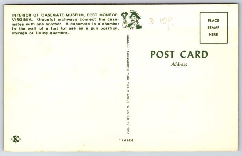 Interior~Archways Casemate Museum Fort Monroe Virginia~Vintage Postcard
