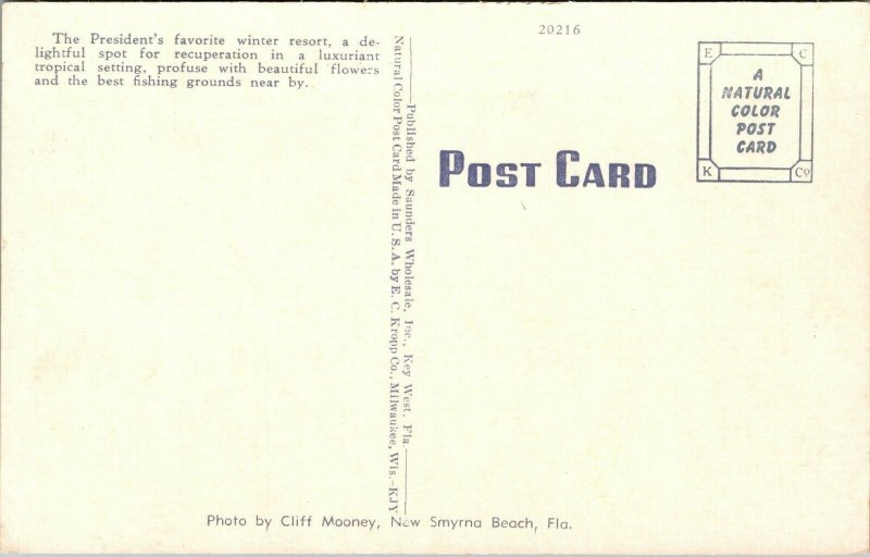 Vintage 1940's Little White House Key West Florida FL Unused Postcard