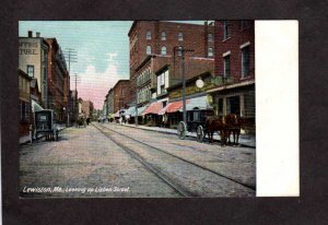 ME Lisbon St Street Looking North Lewiston Maine Horse & Buggy Postcard