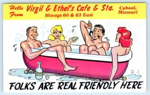 Comic Advertising CABOOL, MO Roadside VIRGIL & ETHEL'S CAFE & GAS 1960s Postcard