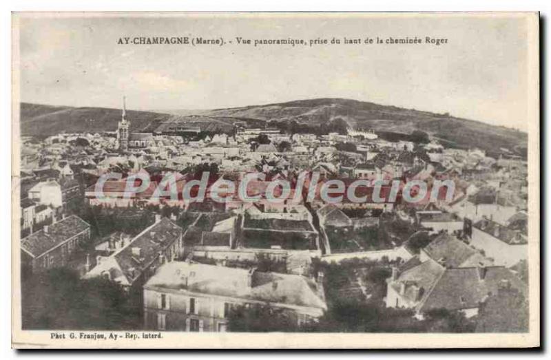 Old Postcard Ay Champagne Panoramic Taken From Top Of The Fireplace Roger