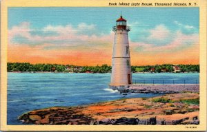 Vtg 1930s Rock Island Light House Thousand Islands New York NY Linen Postcard