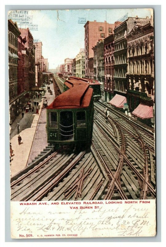 Vintage 1907 Postcard The Elevated Railroad Wabash Ave Van Buren St Chicago IL