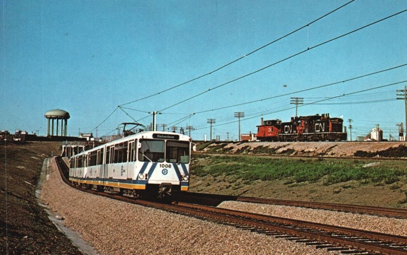 Vintage Postcard Outbound Edmonton Transit LRT Train Canadian National Caboose