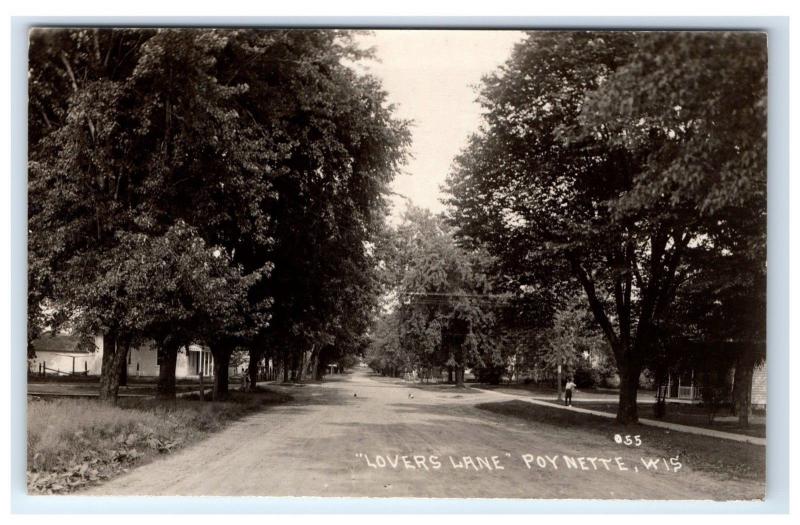 Postcard Lovers Lane, Poynette, Wisconsin WI RPPC H14