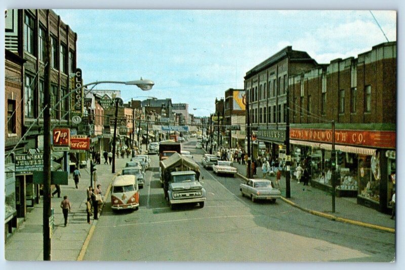 c1960 Moncton New Brunswick Canada Postcard Main St. Looking East Exterior View