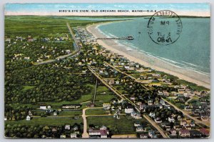 1930's Bird's Eye View Old Orchard Beach Maine Picturesque Ocean Posted Postcard