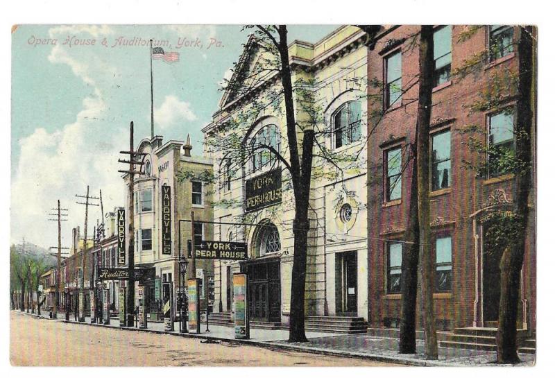 York PA Opera House &Vaudeville Auditorium 1909 Vtg Postcard