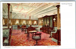 c1907 Hamburg-Amerika Linie USS President Lincoln Drawing Room Souvenir PC A192