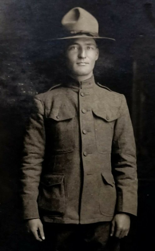 RPPC World War 1 Soldier In Dress Uniform Posing In Studio AZO postcard...