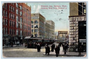 Spokane Washington Postcard Riverside Ave. Looking West Howard St. 1908 Vintage
