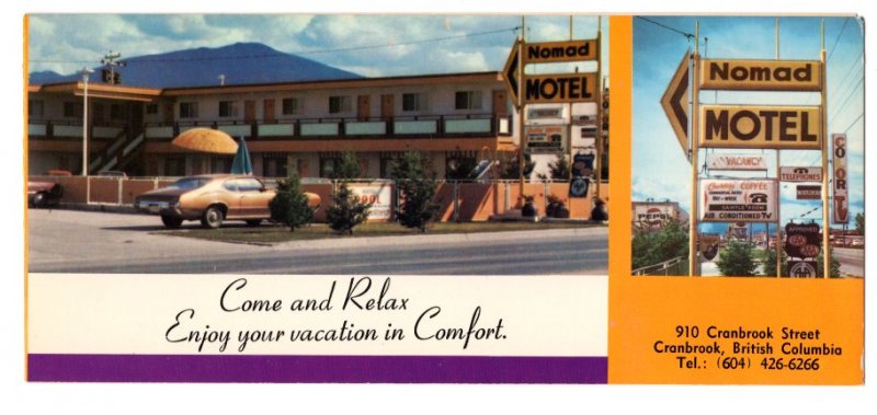 Nomad Motel, Canbrook, British Columbia, Unusual Advertising Postcard Brochure
