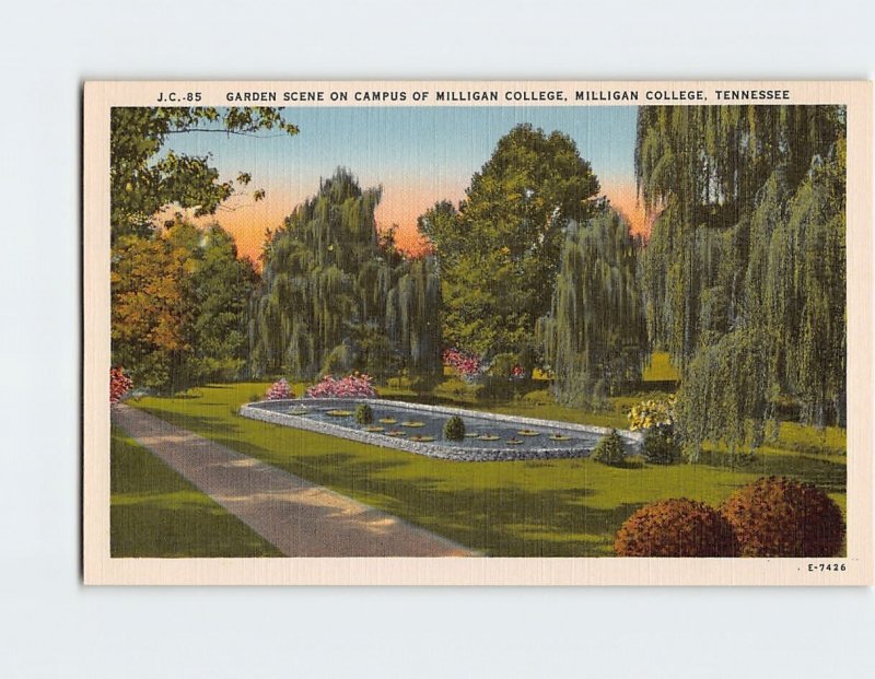 Postcard Garden Scene On Campus Of Milligan College, Tennessee