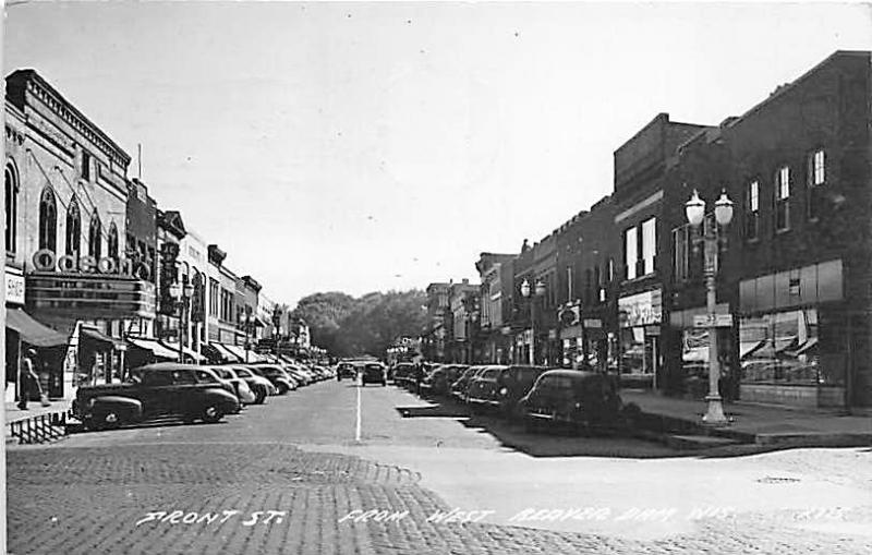 Beaver Dam WI Odeon Movie Theatre Store Fronts Old Cars 1953 RPPC Postcard