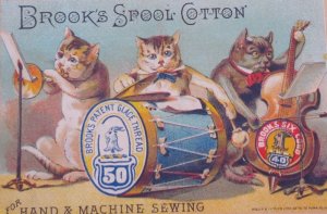 1880s Brook's Spool Cotton Anthropomorphic Cats Band Victorian Trade Card