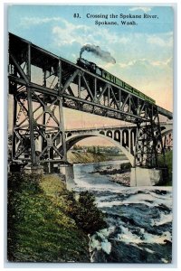 c1950's Crossing The Spokane River Train Bridge Spokane Washington WA Postcard